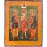 IKONE MIT DEN HEILIGEN KOSMAS UND DAMIAN SOWIE MARIA VON ÄGYPTEN Russland, 19. Jh. Holztafel mit