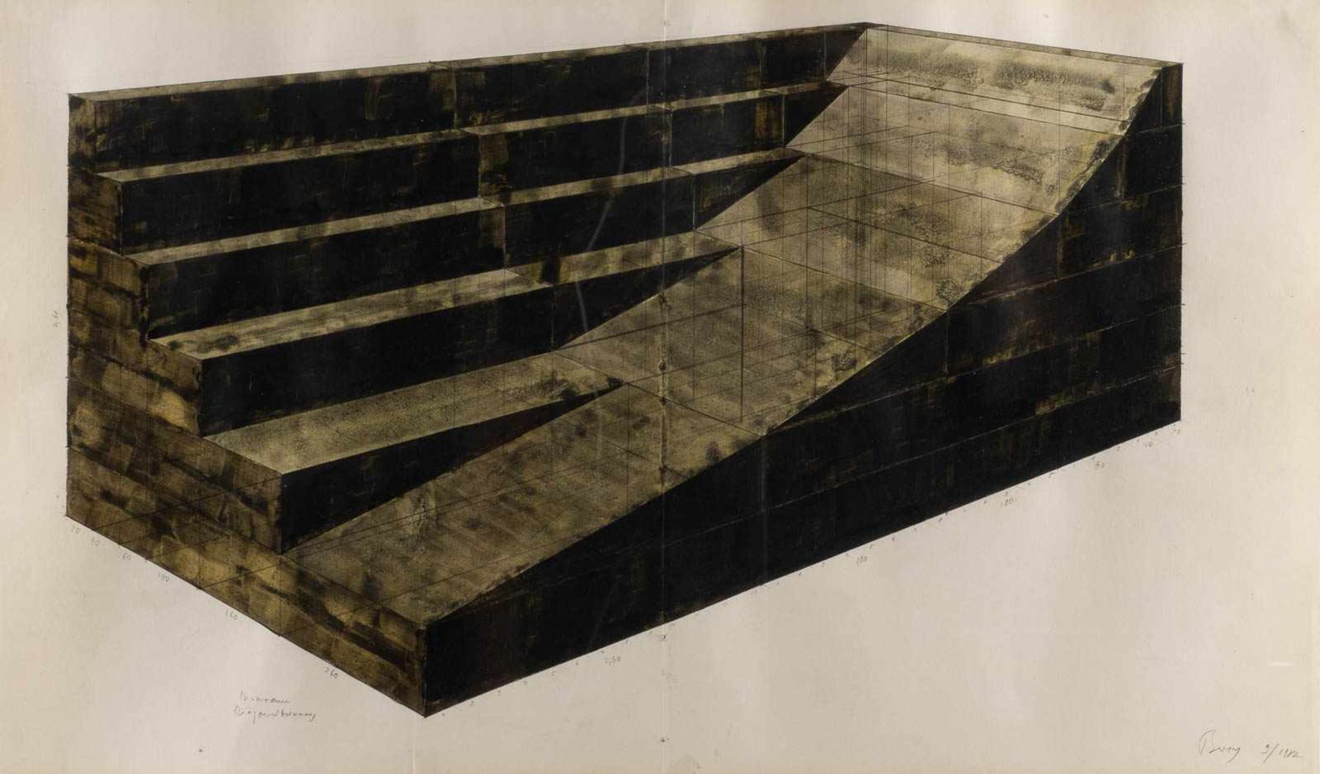 CLAUS BURY1946 Gelnhausen 'INNER ROOM - DIAGONAL SEPERATION' (9/1982) Mixed-media (coloured pencil