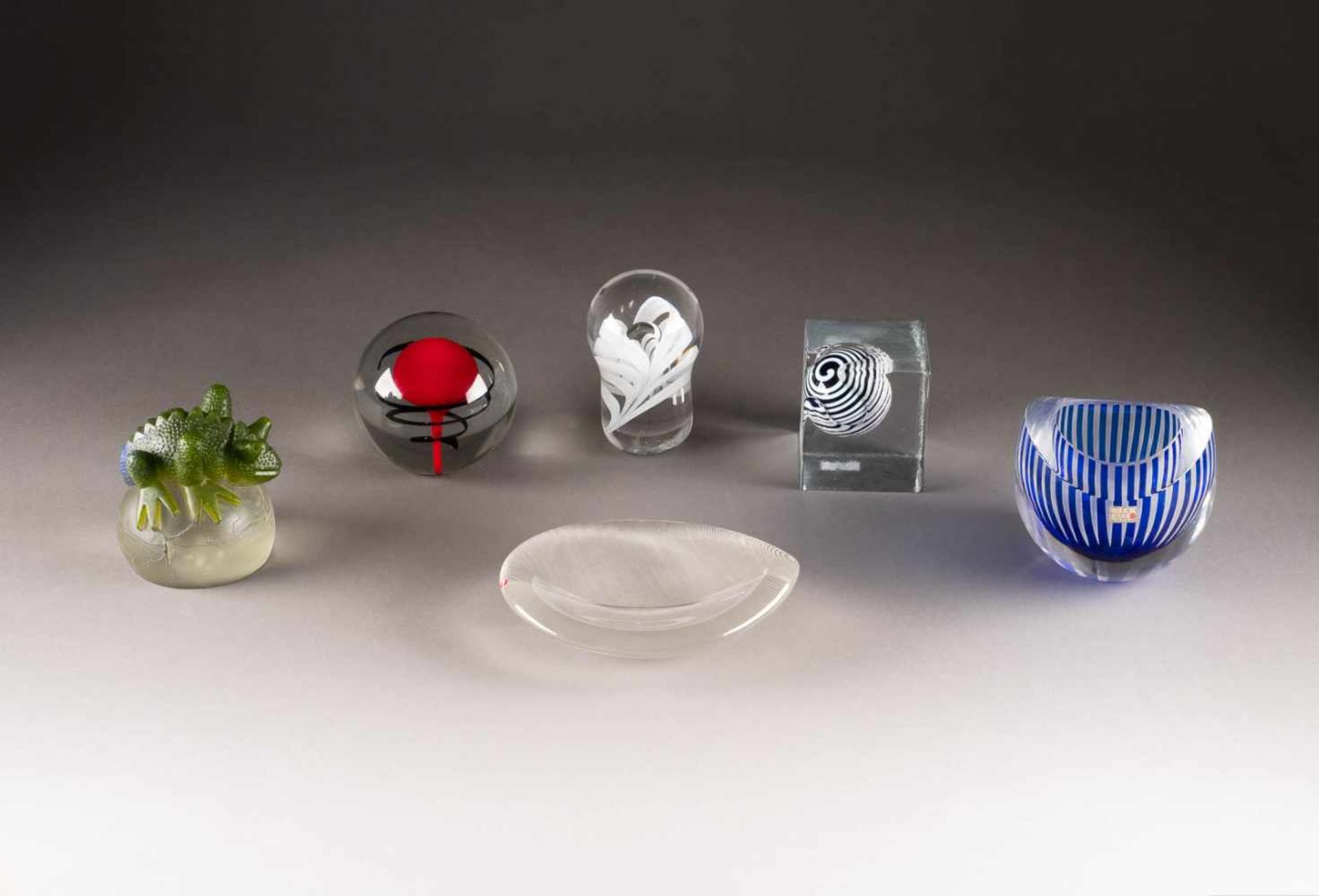 SELECTION OF SIX GLASS OBJECTSSweden, Studio Åhus, Finland, Tapio Wirkkala, Czech Republic,