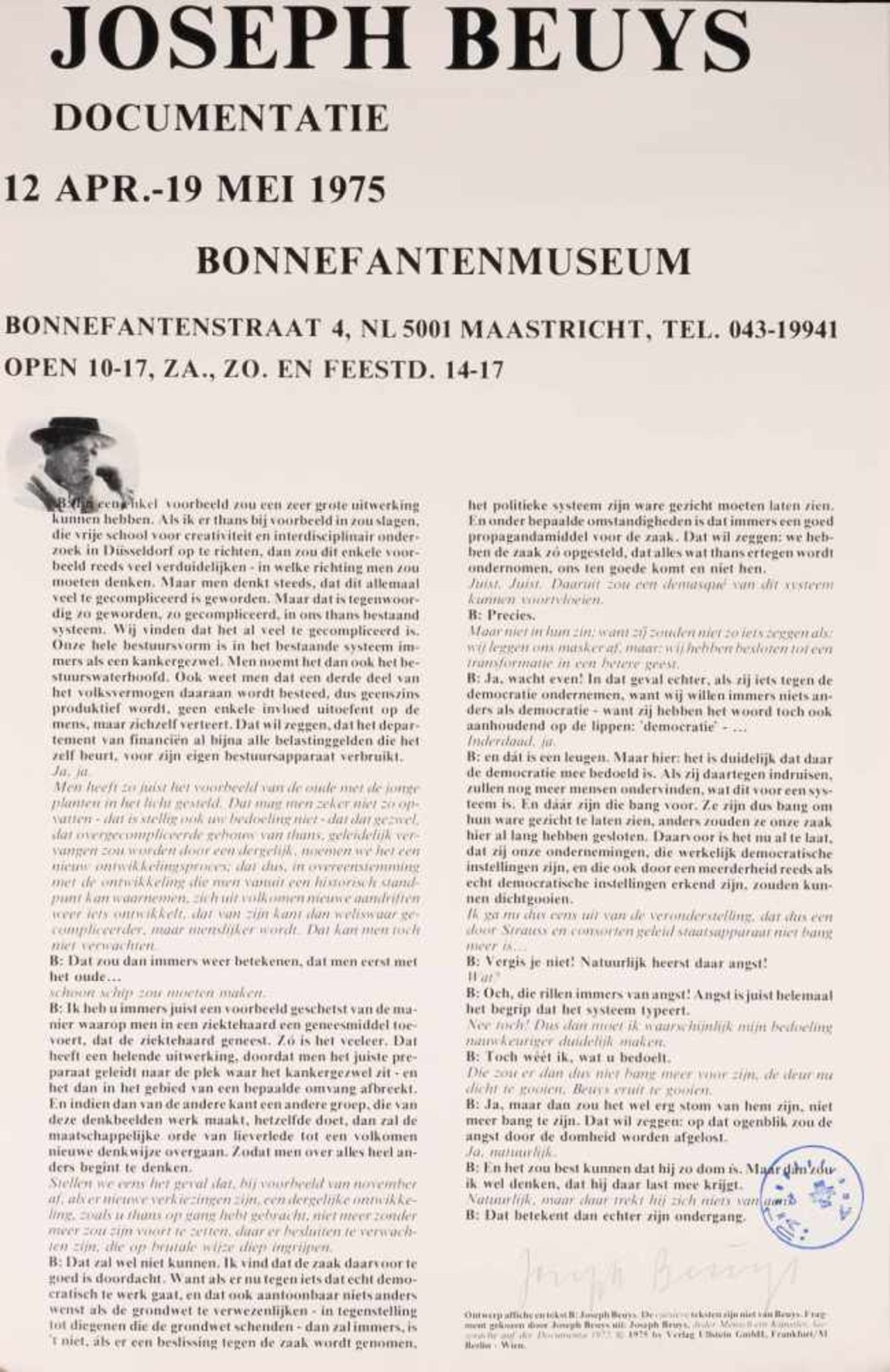 JOSEPH BEUYS1921 Krefeld - 1986 Düsseldorf UNTITLED (1975) Exhibition poster. 57,5 x 37,5 cm. Hand-