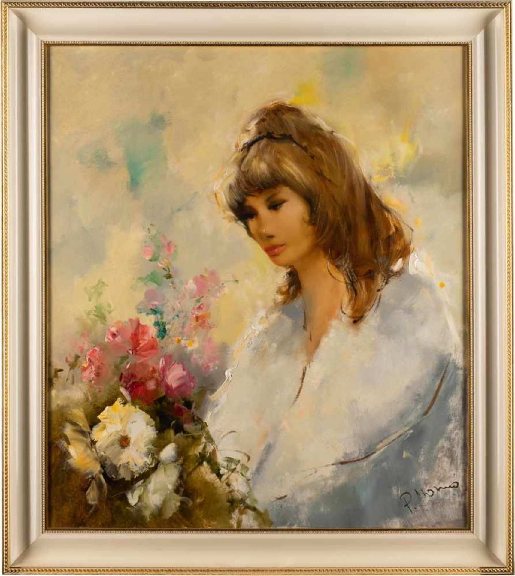 INGFRIED PAUL HENZE-MORRO (CALLED PAUL MORRO)1925 Leipzig - 2013 Munich GIRL WITH BLOOMING FLOWERS - Bild 2 aus 2