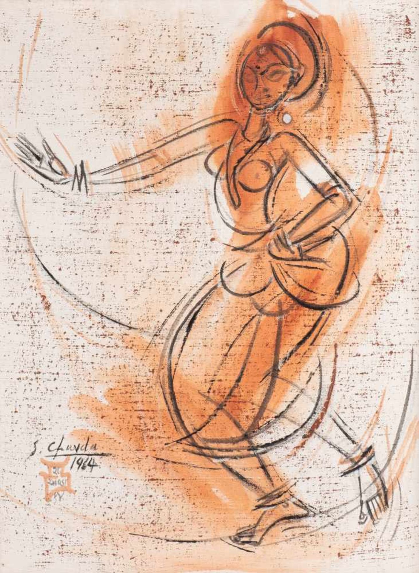 SHIAVAX CHAVDA1914 Navsari (India) - 1990 DANCER II Oil on canvas. 50 x 38,5 cm (f. 58,5 x 46 cm).