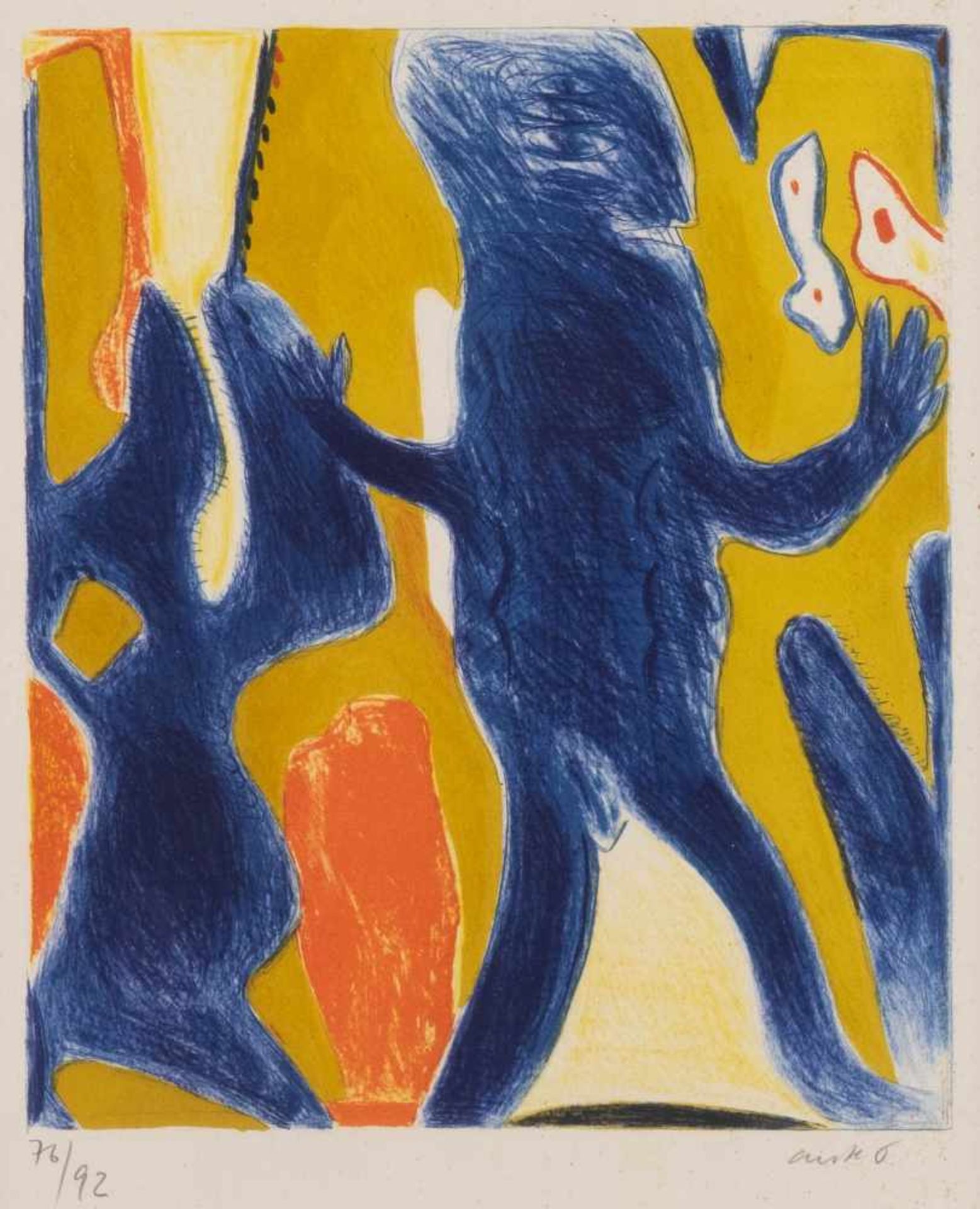 HORST ANTES1936 Heppenheim 'BLUE FIGURE' (1961/62) Offset on strong paper. Print size 31,7 x 26,4 cm