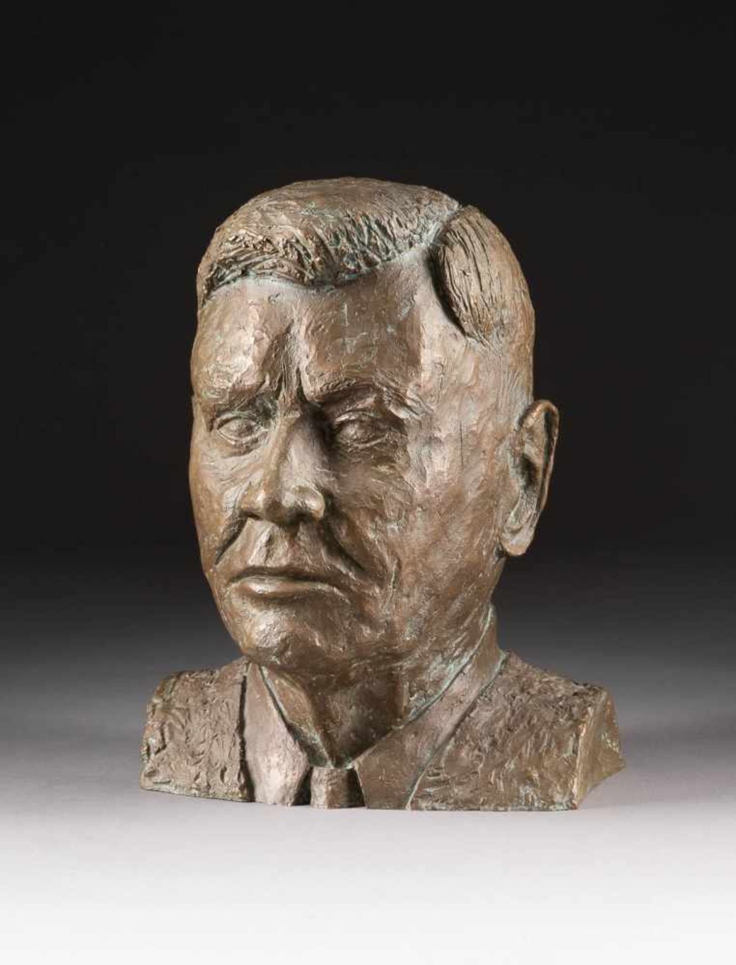 W. KLEVERActive in the 2nd half of the 20th century BUST OF JOHN F. KENNEDY Bronze, brownly as