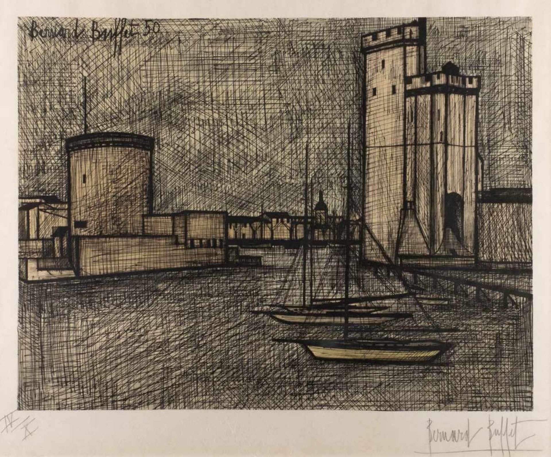 BERNARD BUFFET1928 Paris - 1999 Salernes (Var) PORT DE LA ROCHELLE Lithography on Japan paper.