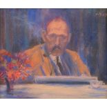 MONOGRAMMIST 'HB'Actice in the 1st half of the 20th century MAN WITH PIPE AT A SET TABLE Pastel