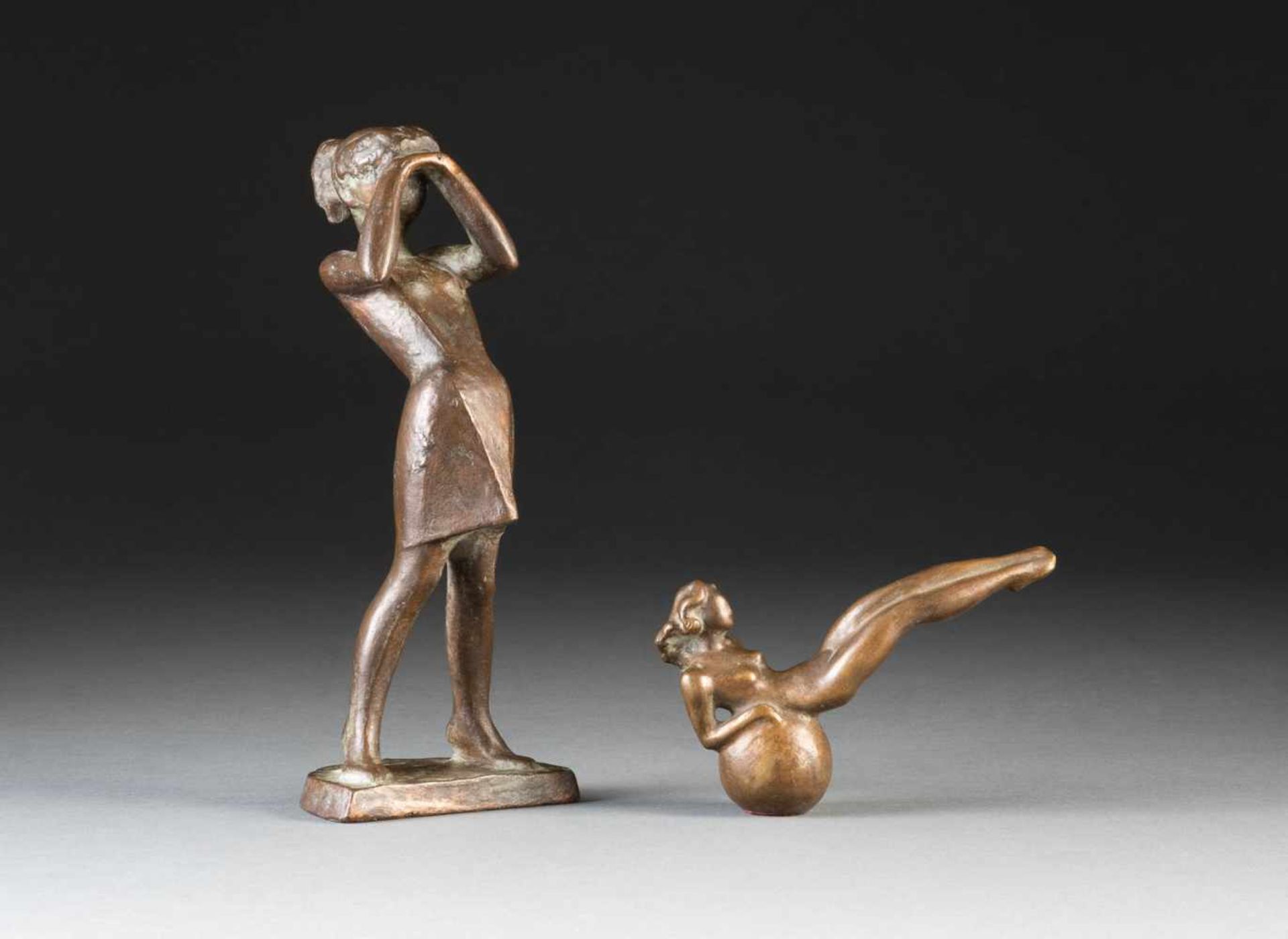 MODERN SCULPTORSActive in the 2nd half of the 20th century TWO BRONZES ('GIRL, LOOKING OUT' AND '