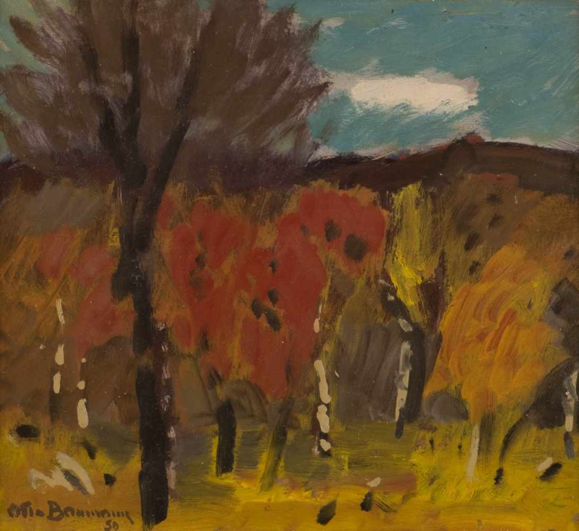 OTTO BAUMANN1901 Regensburg - 1992 ibid. THE EDGE OF THE FOREST Oil on hardboard. 25,5 x 28 cm (f.