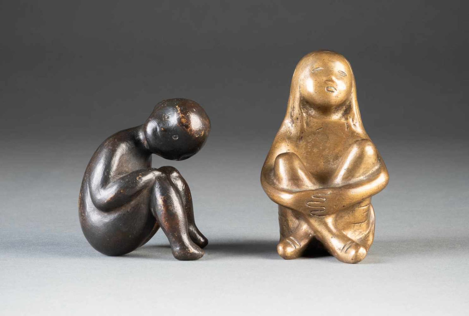 MODERN SCULPTORActive in the 2nd half of the 20th century TWO CHILDREN'S FIGURINES Bronze, with dark