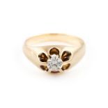 BRILLANT-RING Gelbgold. Ringmaß ca. 54,5, Ges.-Gew. ca. 5,5 g. Gest. 585. Ein Brillant, ca. 0,4 ct.,