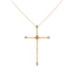 KETTENANHÄNGER KREUZ MIT DIAMANTEN Gelbgold, Weißgold. Kreuz 3,5 x 5,5 cm, Kette 48 cm, Ges.-Gew.