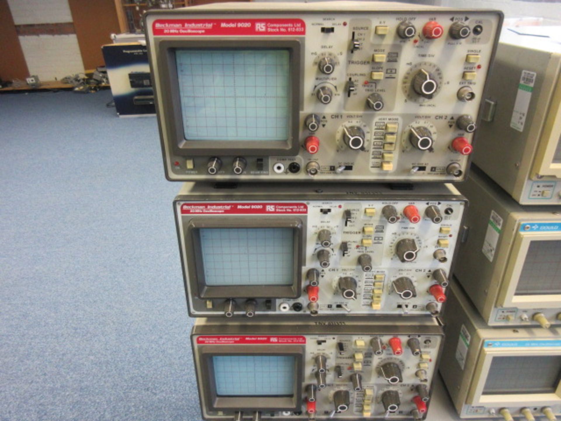 THREE BECKMAN INDUSTRIAL 20 MHz 9020 OSCILLOSCOPES