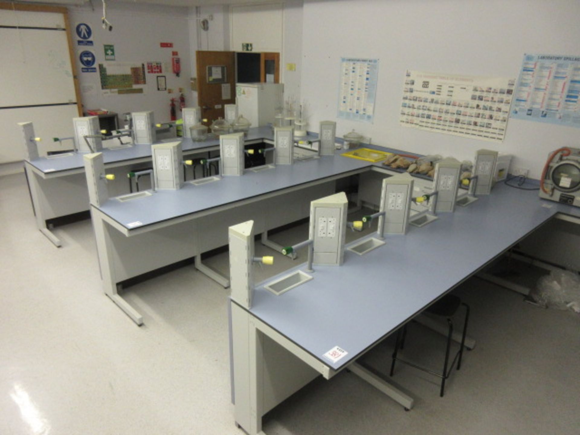 KOTTERMANN LABORATORY WORK STATION BENCHES. THREE RUN OF 4 WORK STATIONS WITH END BENCH THAT