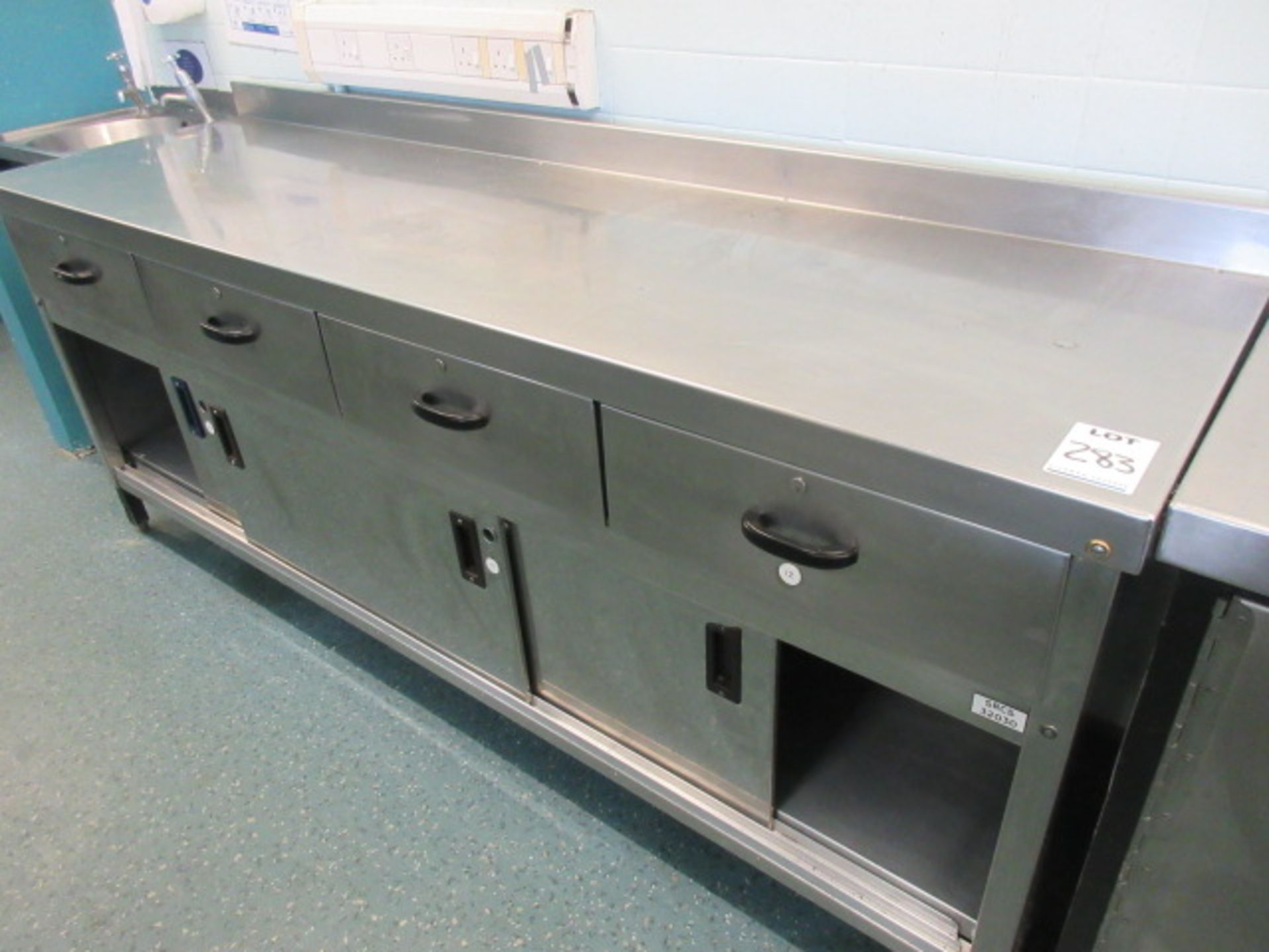 STAINLESS STEEL STORAGE COUNTER/WORKTOP 2140 mm LONG X 600 mm