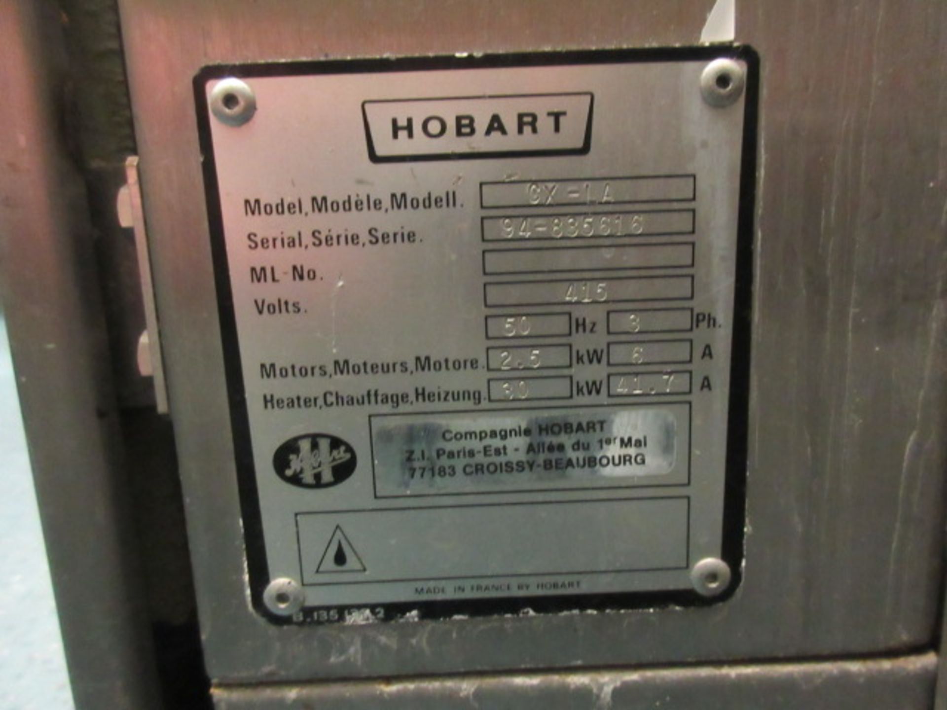 HOBART CX-LA CROCKERY WASHER WITH 12 TRAYS, 415V-50 Hz. SN 94-835616 - Bild 4 aus 7