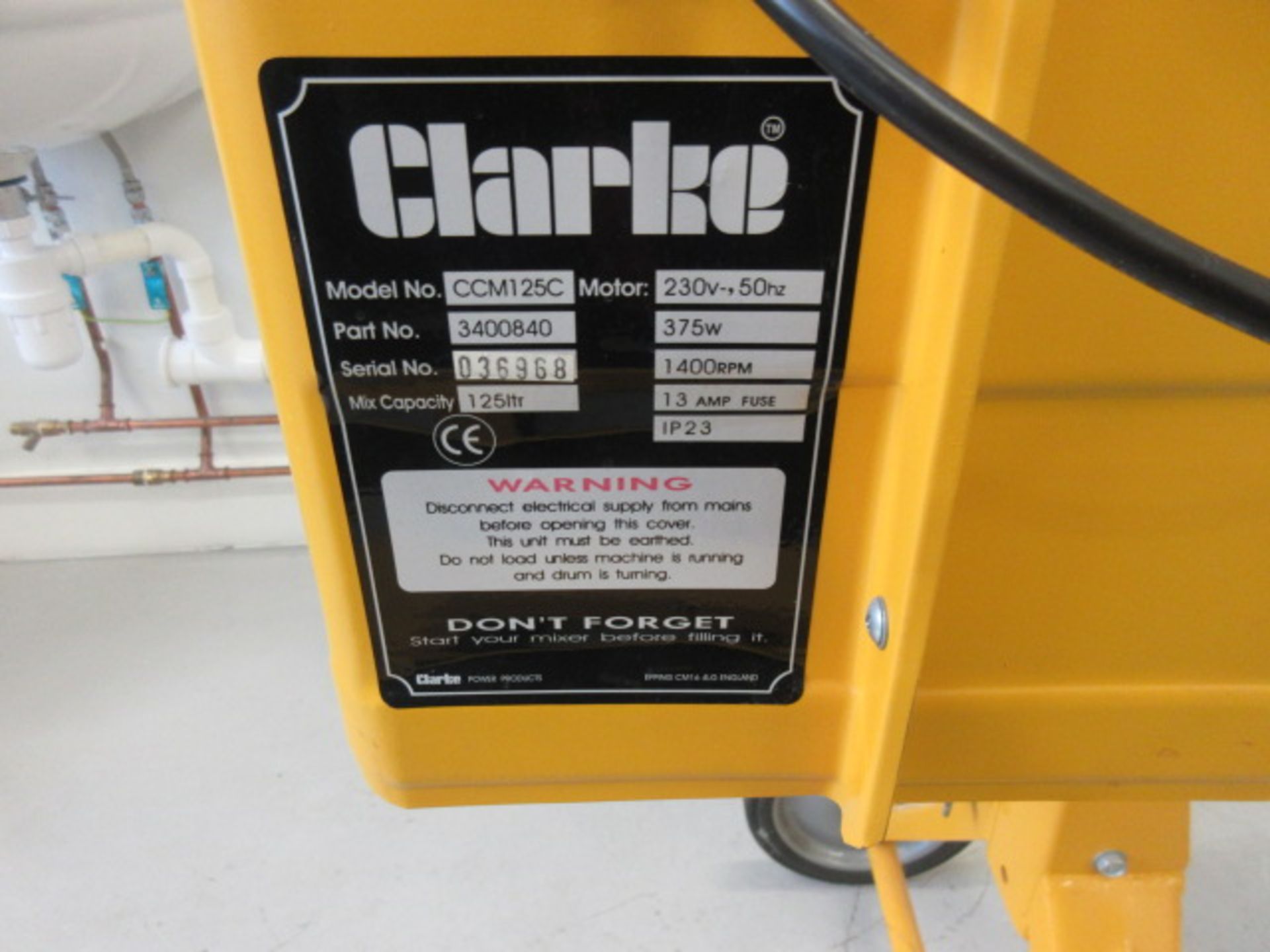 CLARKE CCM125C 240V MIXER. SN 036968. 1400 RPM. - Image 2 of 4