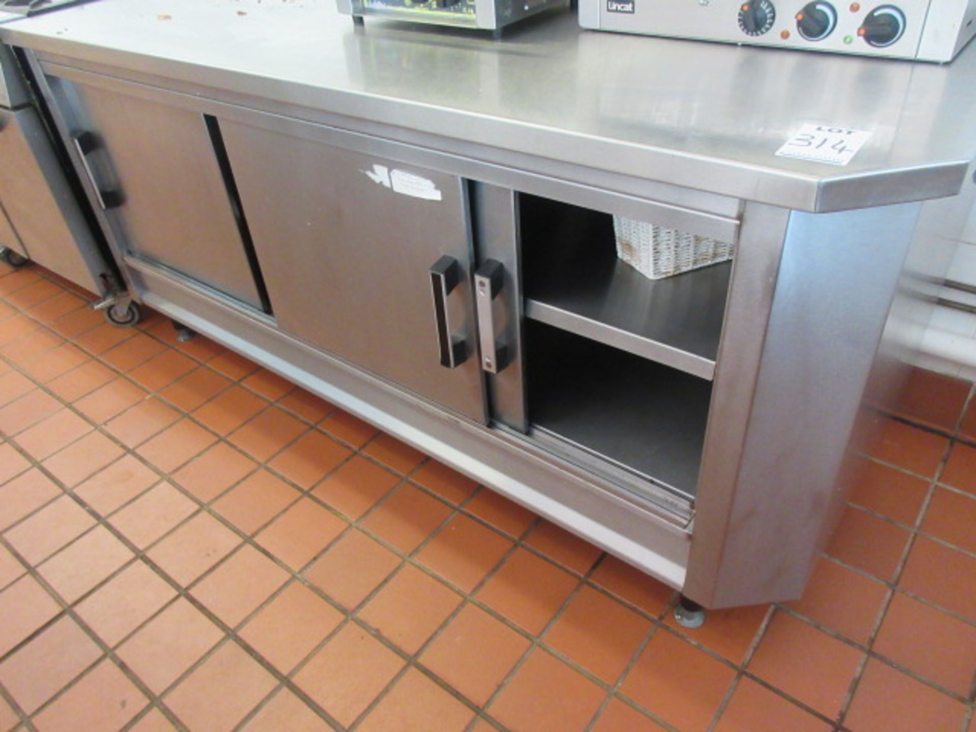 STAINLESS STEEL WORK COUNTER WITH UNDER TOP STORAGE, 1900 MM X 730MM - Image 2 of 3