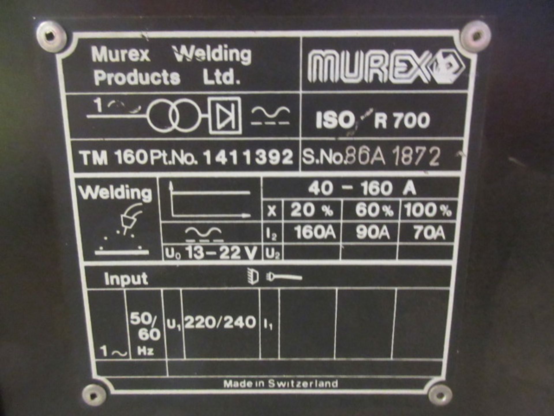 MUREX TRADESMIG 160 MIG WELDER 240 V SN 86A1872 - Image 2 of 3