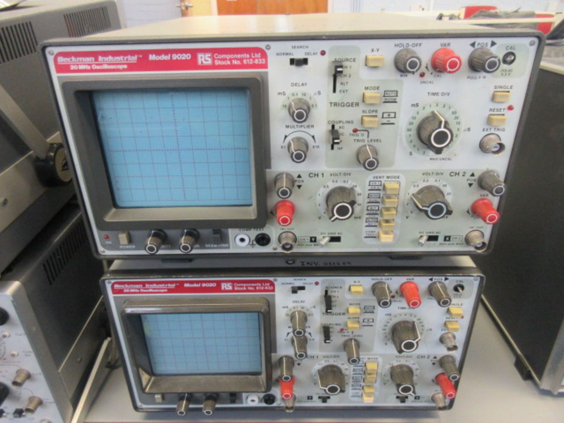 TWO BECKMAN INDUSTRIAL 20 MHz 9020 OSCILLOSCOPES