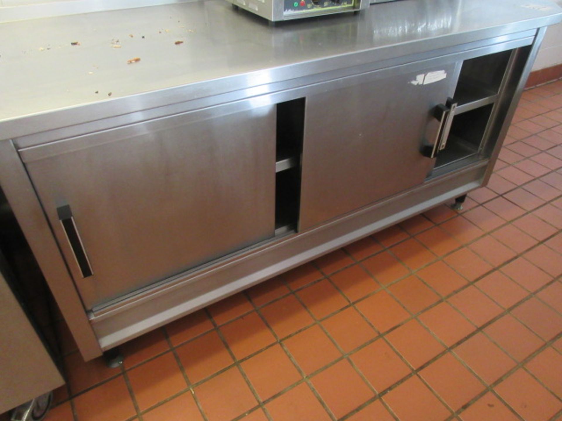 STAINLESS STEEL WORK COUNTER WITH UNDER TOP STORAGE, 1900 MM X 730MM