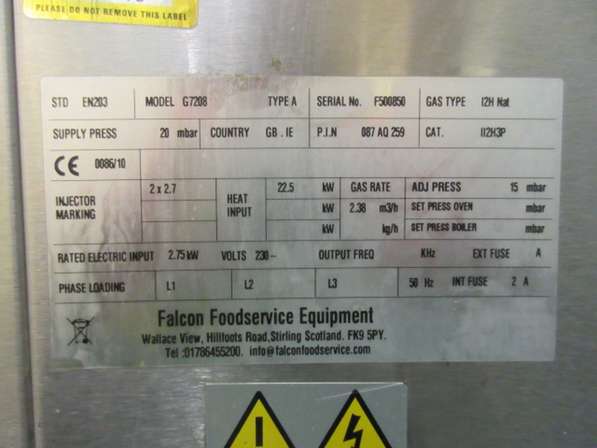 FALCON G7208 GAS HEATED OVEN ON MOBILE BASE 240V SUPPLY - Image 3 of 4