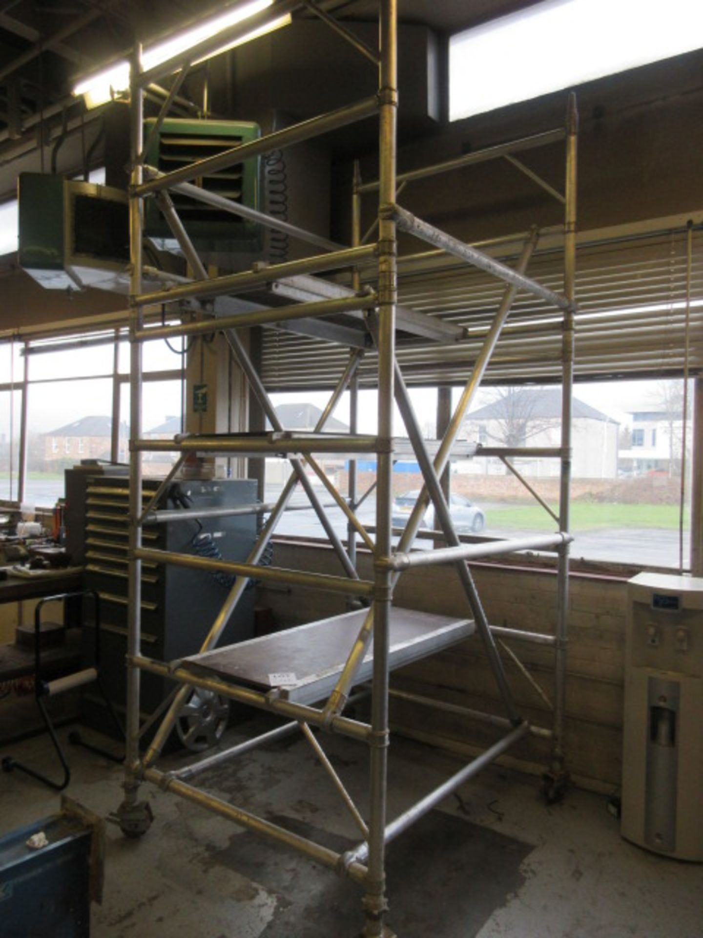 ALUMINIUM TOWER SCAFFOLD 1.5M X 1.3M X 2.4 M WORKING HEIGHT.