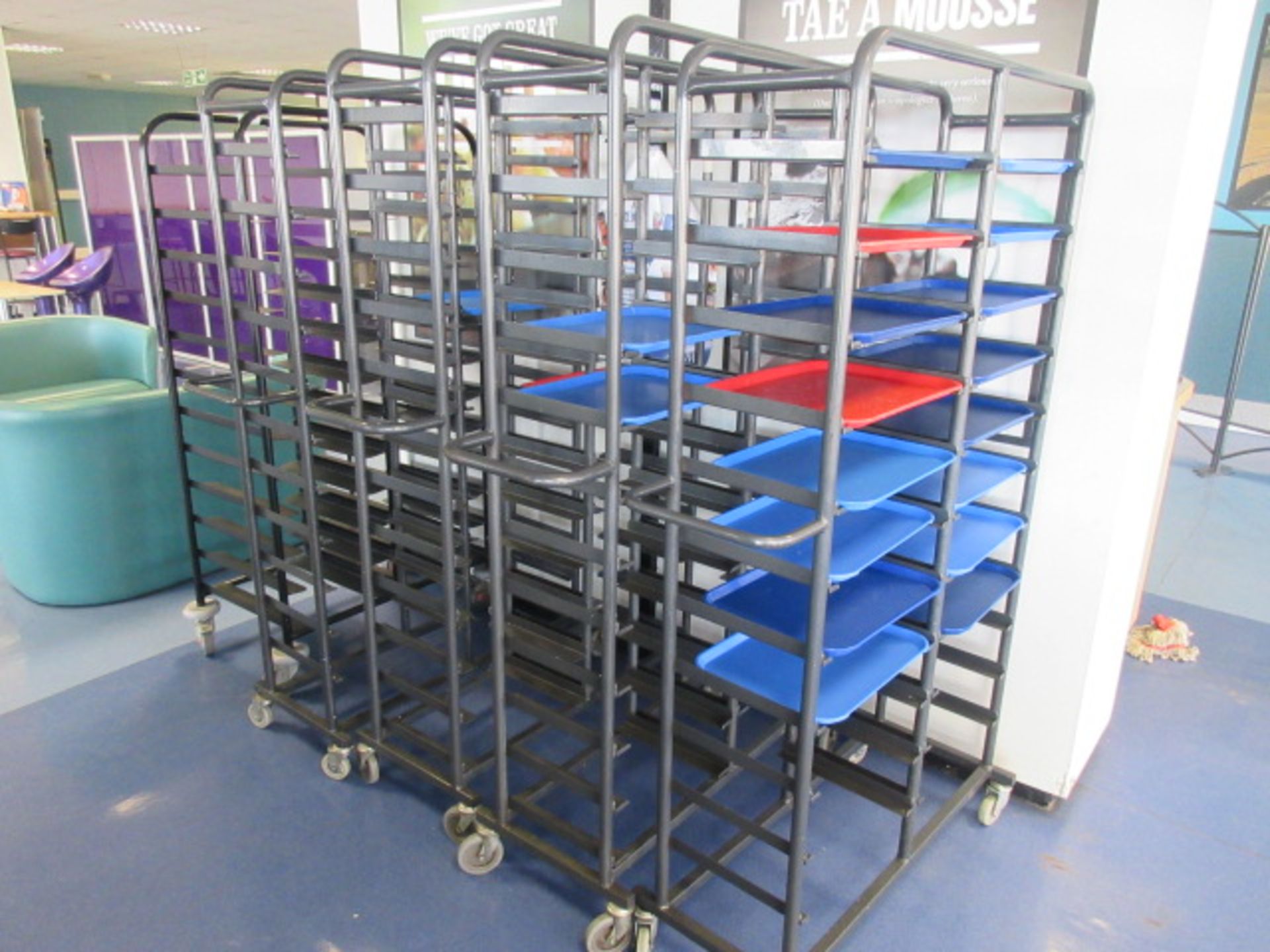 FOUR MOBILE CANTEEN TRAY RACKS