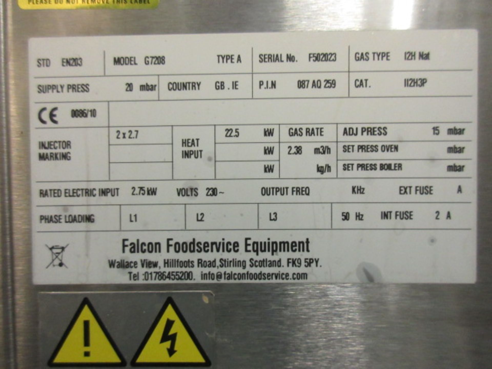 FALCON G7208 GAS HEATED OVEN ON MOBILE BASE 240V SUPPLY - Image 3 of 4