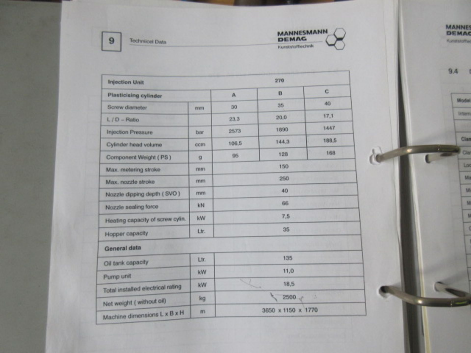 DEMAG ERGO TECH P20 50-270 INJECTION MOULDING M/C WITH DEMAG NC4 CONTROL SN 7844-0019 1997. Cylinder - Image 12 of 13