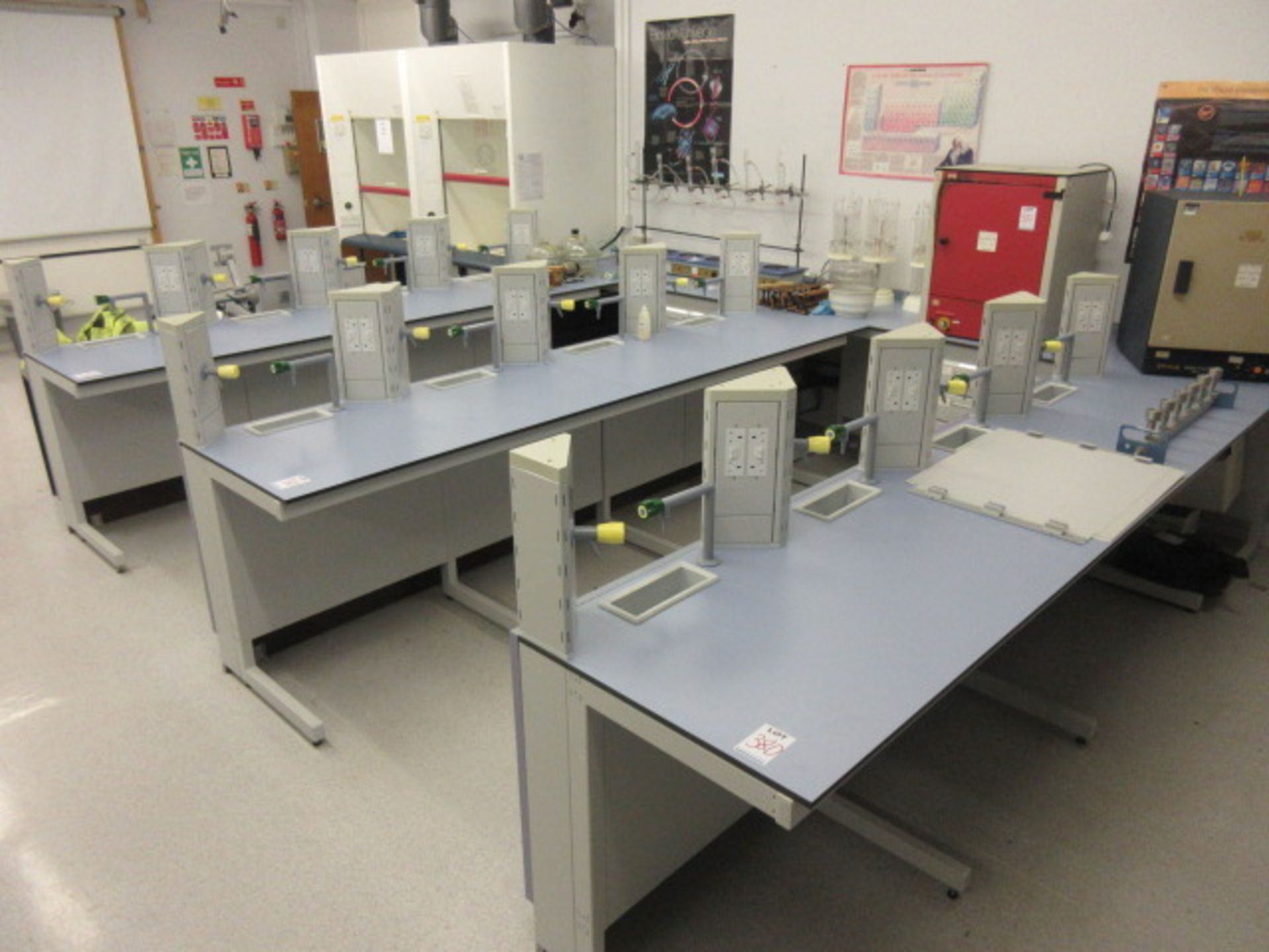 KOTTERMANN LABORATORY WORK STATION BENCHES. THREE RUN OF 4 WORK STATIONS WITH END BENCH THAT