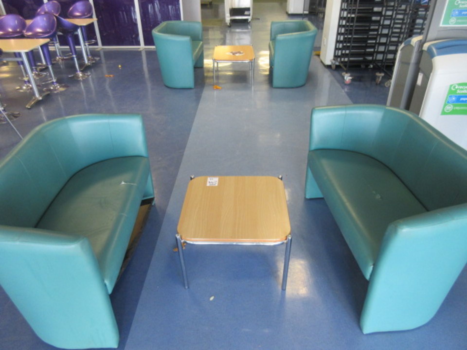 FOUR 2 SEATER LEATHER EFFECT EASY CHAIRS & 2 COFFEE TABLES - Image 2 of 3