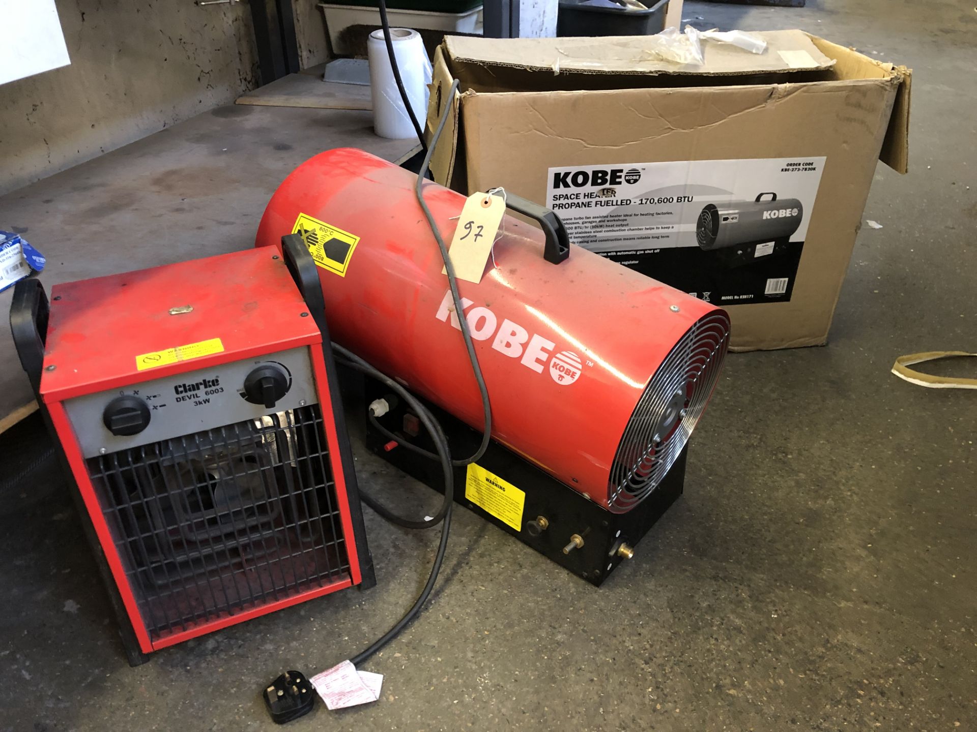 KOBE 170,600 BTU Propane Mobile Space Heater (boxed) and a Clarke infra-red heater