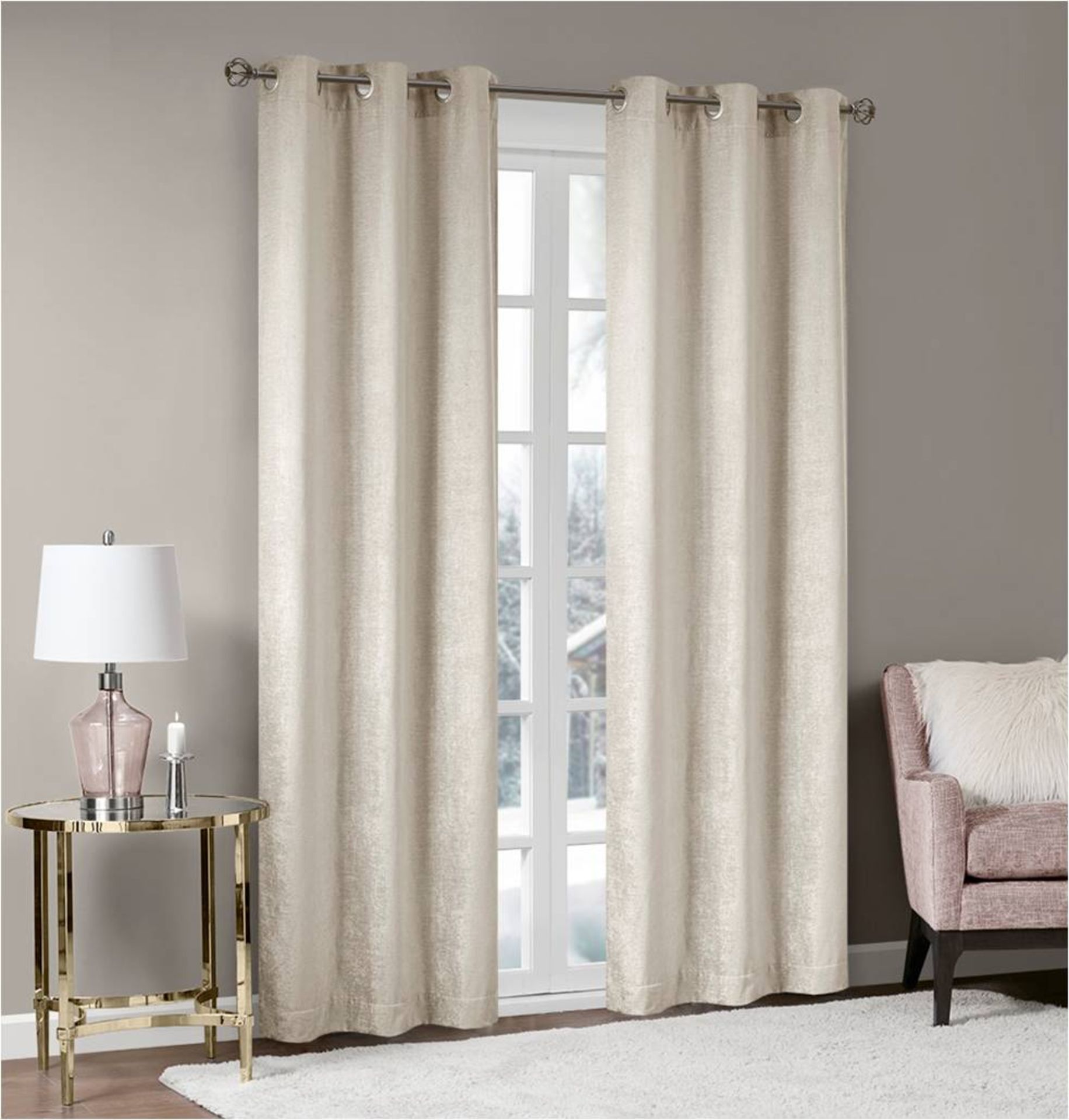 1 x Set of Madison Park Palazzo Chenille Ivory Curtains 90x90" - Product Code MP40-0303UK (Brand New