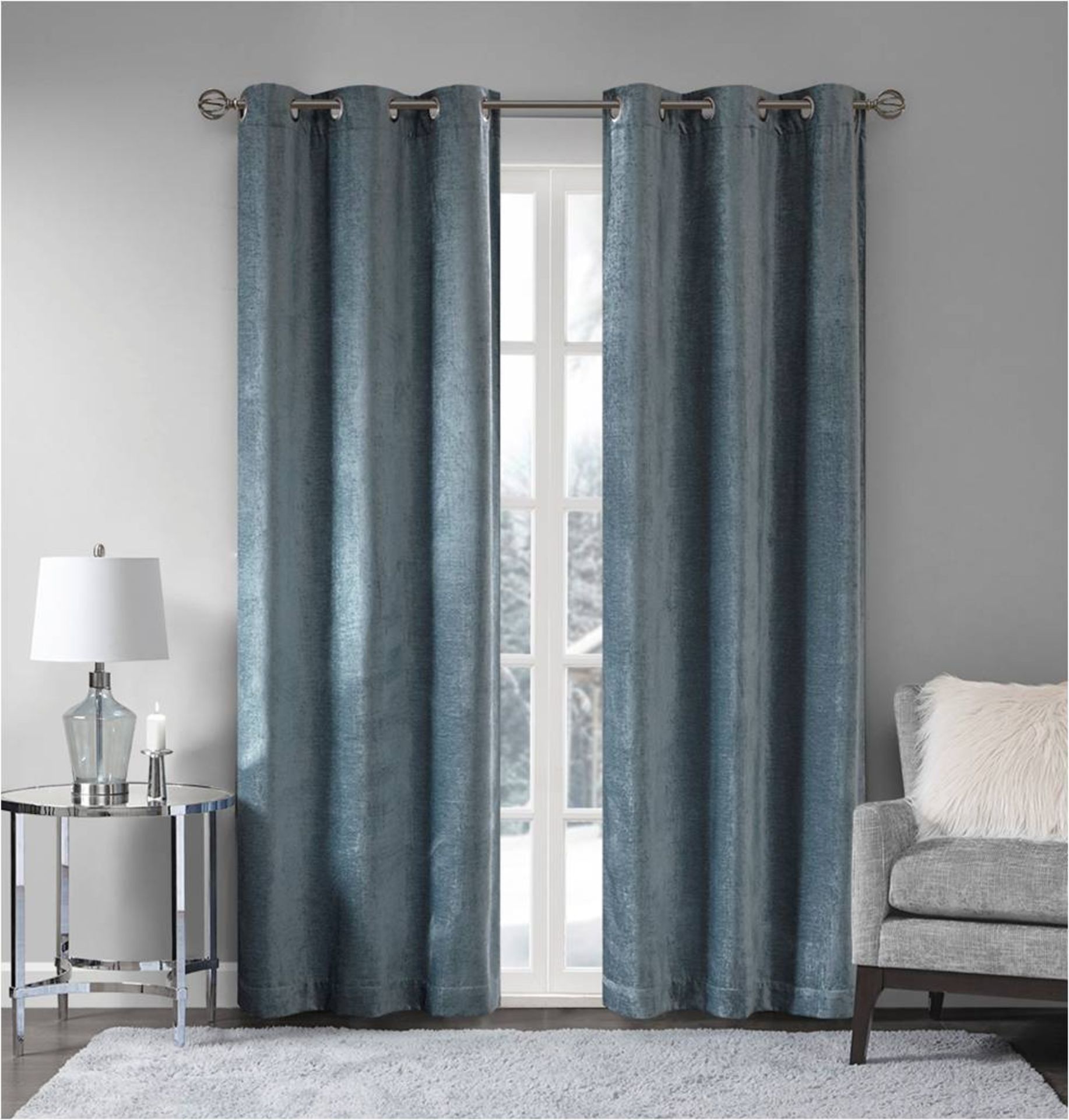 1 x Set of Madison Park Palazzo Chenille Blue Curtains 90x90" - Product Code MP40-0295UK (Brand