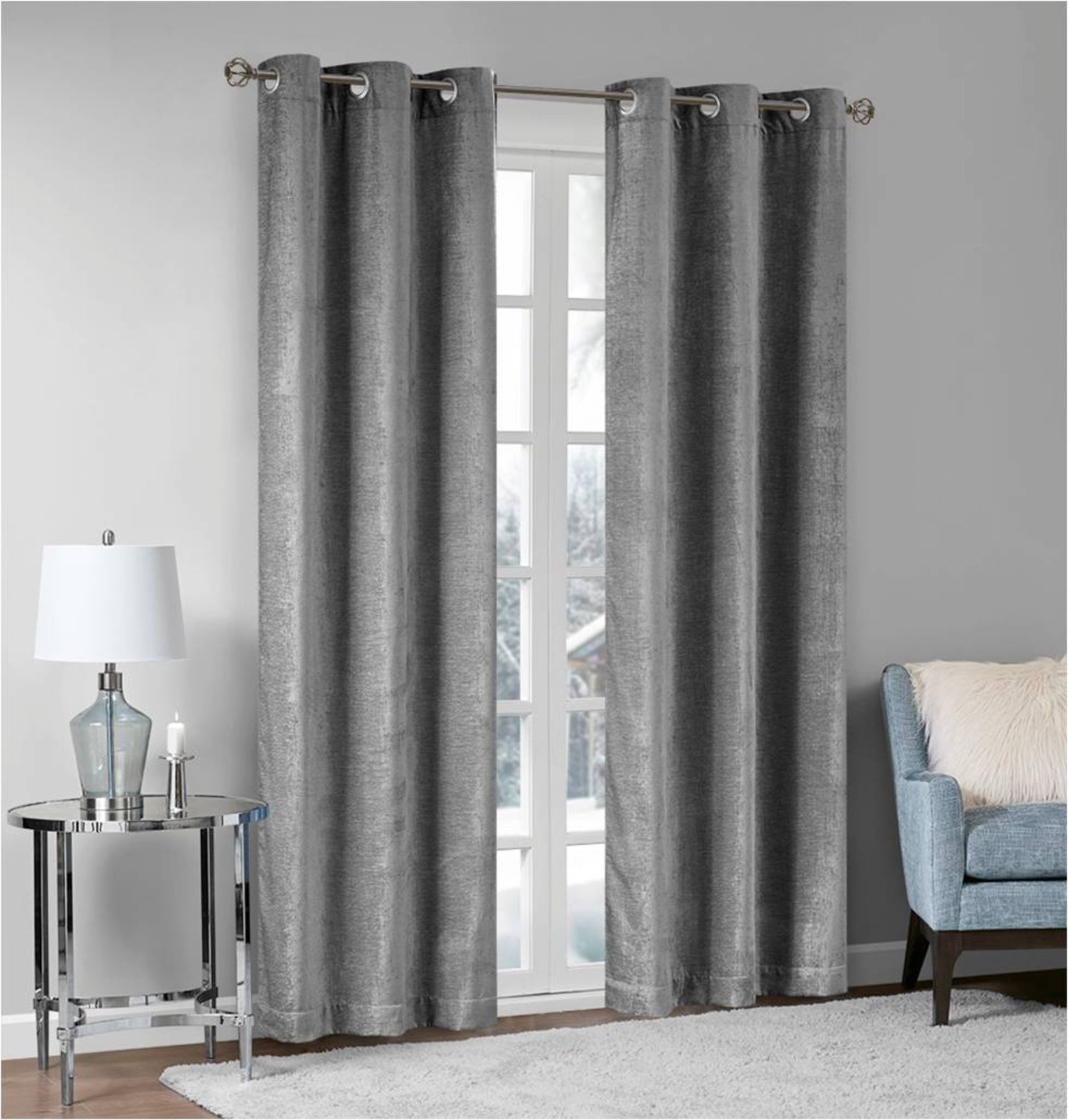 1 x Set of Madison Park Palazzo Chenille Grey Curtains 90x90" - Product Code MP40-0192UK (Brand