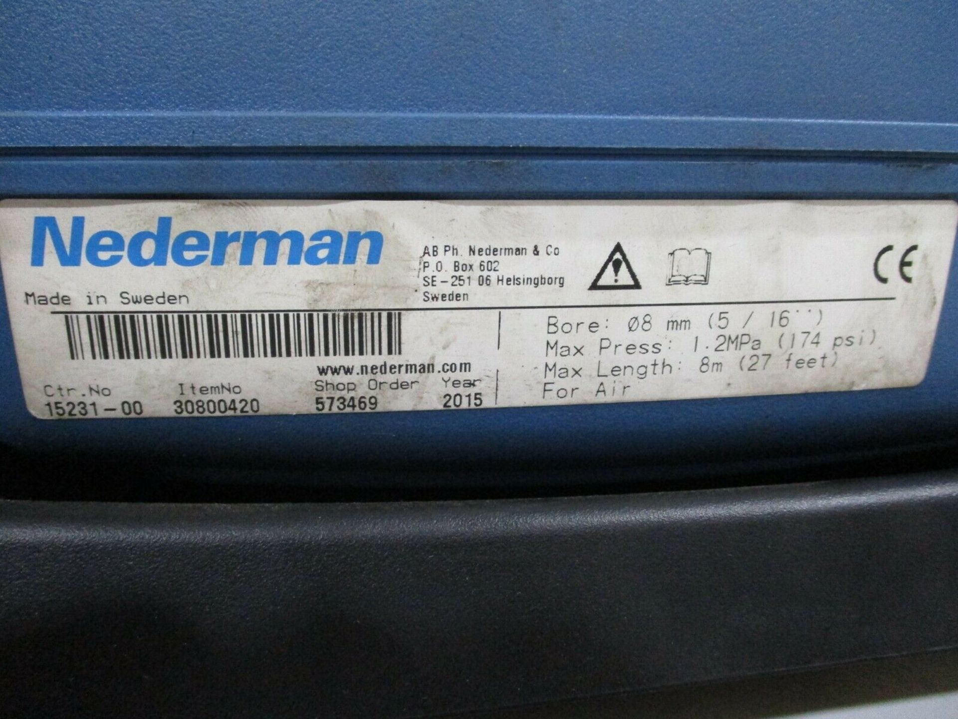 Nederman H20 Air Hose & Cable Reel - 8mm Hose, 8m Long - Image 3 of 3