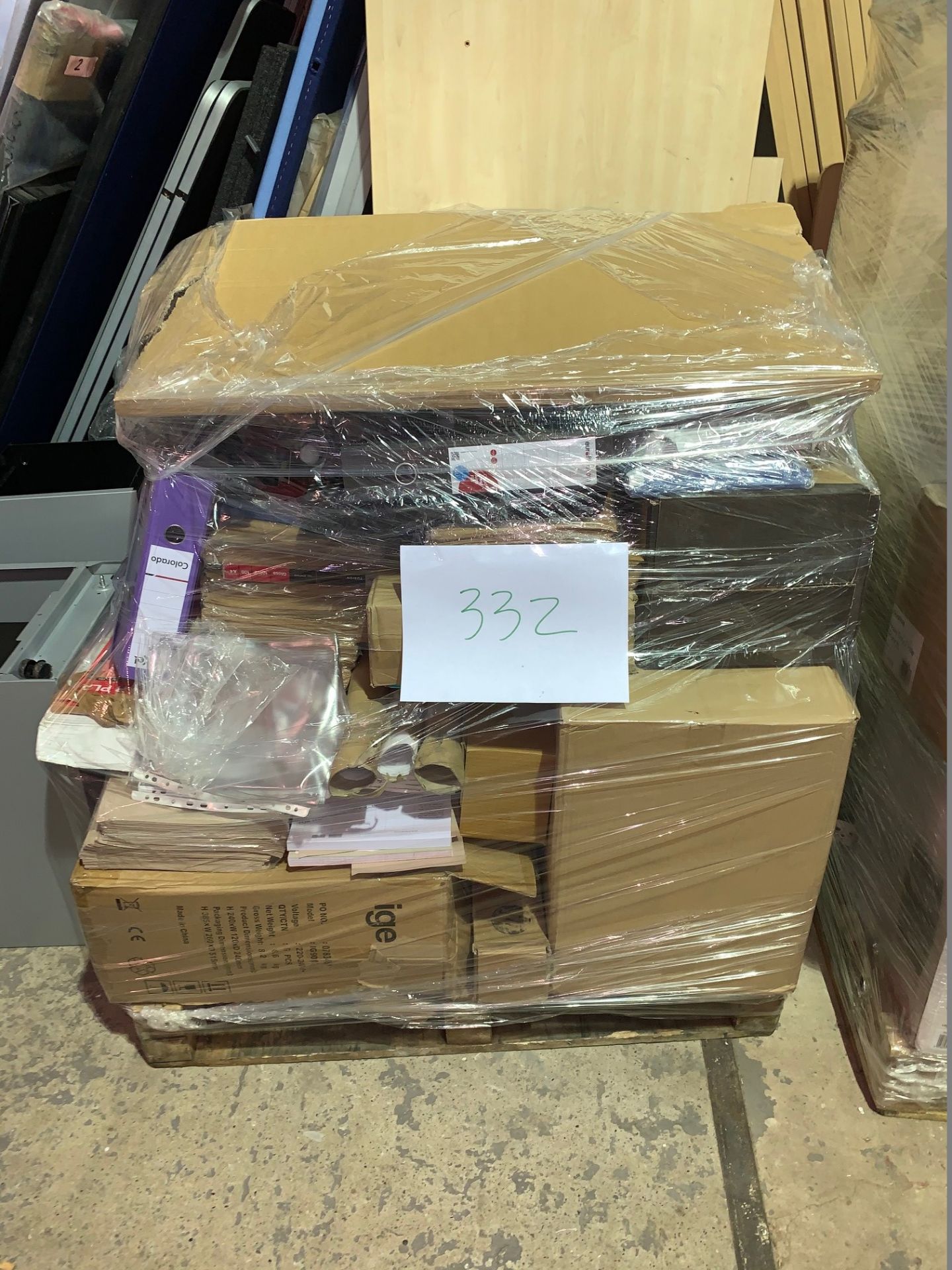 1 x Pallet of Mixed Stock/Stationery Including Whiteboards, Lever Arch Files, Box Files, Jiffy Bags,