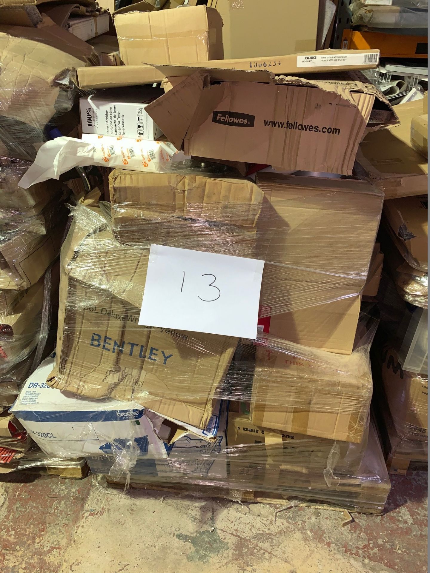 1 x Pallet of Mixed Stock/Stationery Including Nobo Boards, Toner Cartridges, Lever Arch Files,