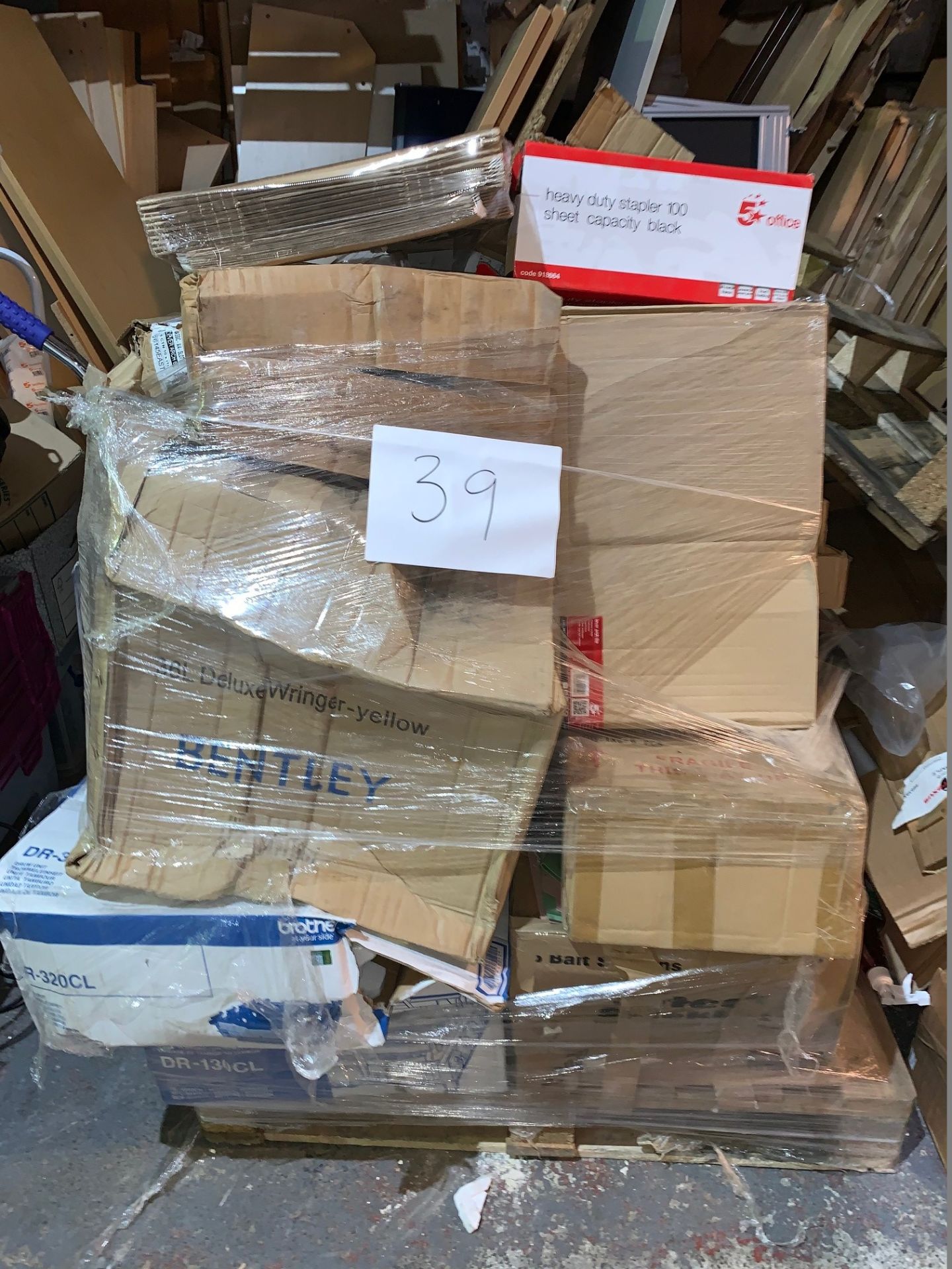 1 x Pallet of Mixed Stock/Stationery Including Heavy Duty Staplers, Bentley Cleaning Products,