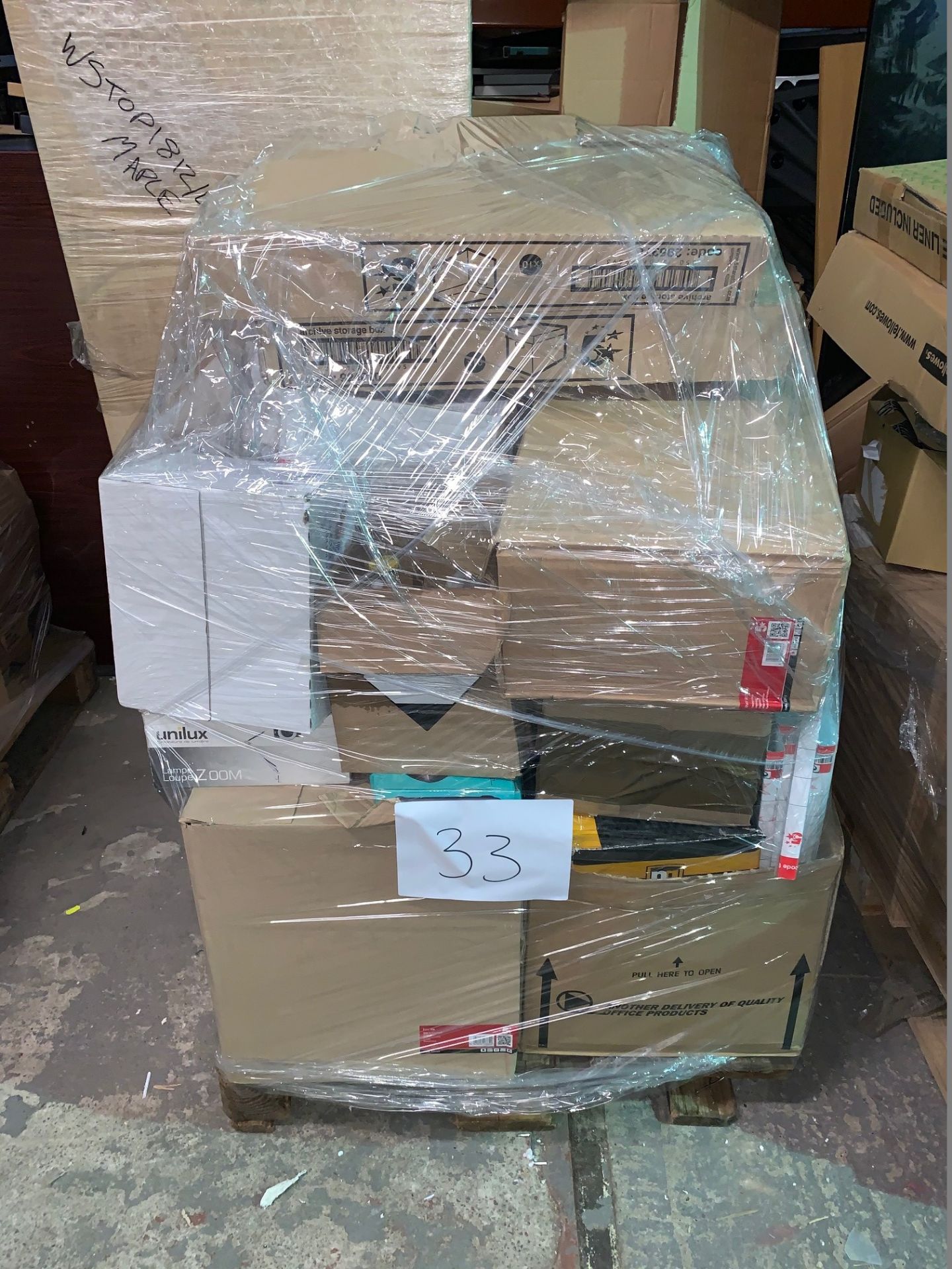 1 x Pallet of Mixed Stock/Stationery Including Envelopes, Wireless Keyboards, Box Files, Archive