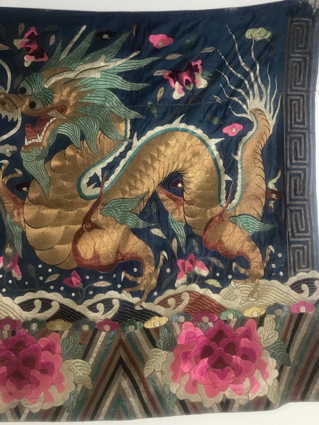 Antique Chinese Embroidered Silk Dragon Tapestry - Image 6 of 12