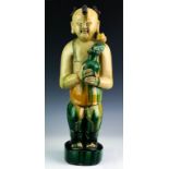 Antique Chinese Sancai Glazed Pottery Boy Statue