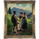 Emil Rau 1858-1937 Figural Landscape Oil Painting