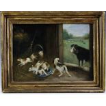 Antique English Mystery Artist Farm Scene Painting