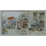 L Picardet 19C French Market Watercolor Painting