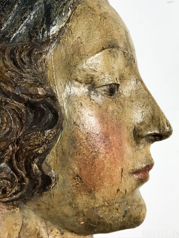 Italian Renaissance Polychrome on Wood Woman Bust - Image 2 of 3