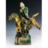 Chinese Ceramic Horse & Rider Roof Tile Sculpture