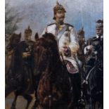 19C Austrian Military Parade Oil On Panel Painting