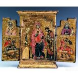 18th Century Greek School Wood Panel Triptych Icon