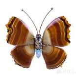 19th C French Gold Opal Agate Butterfly Brooch Pin